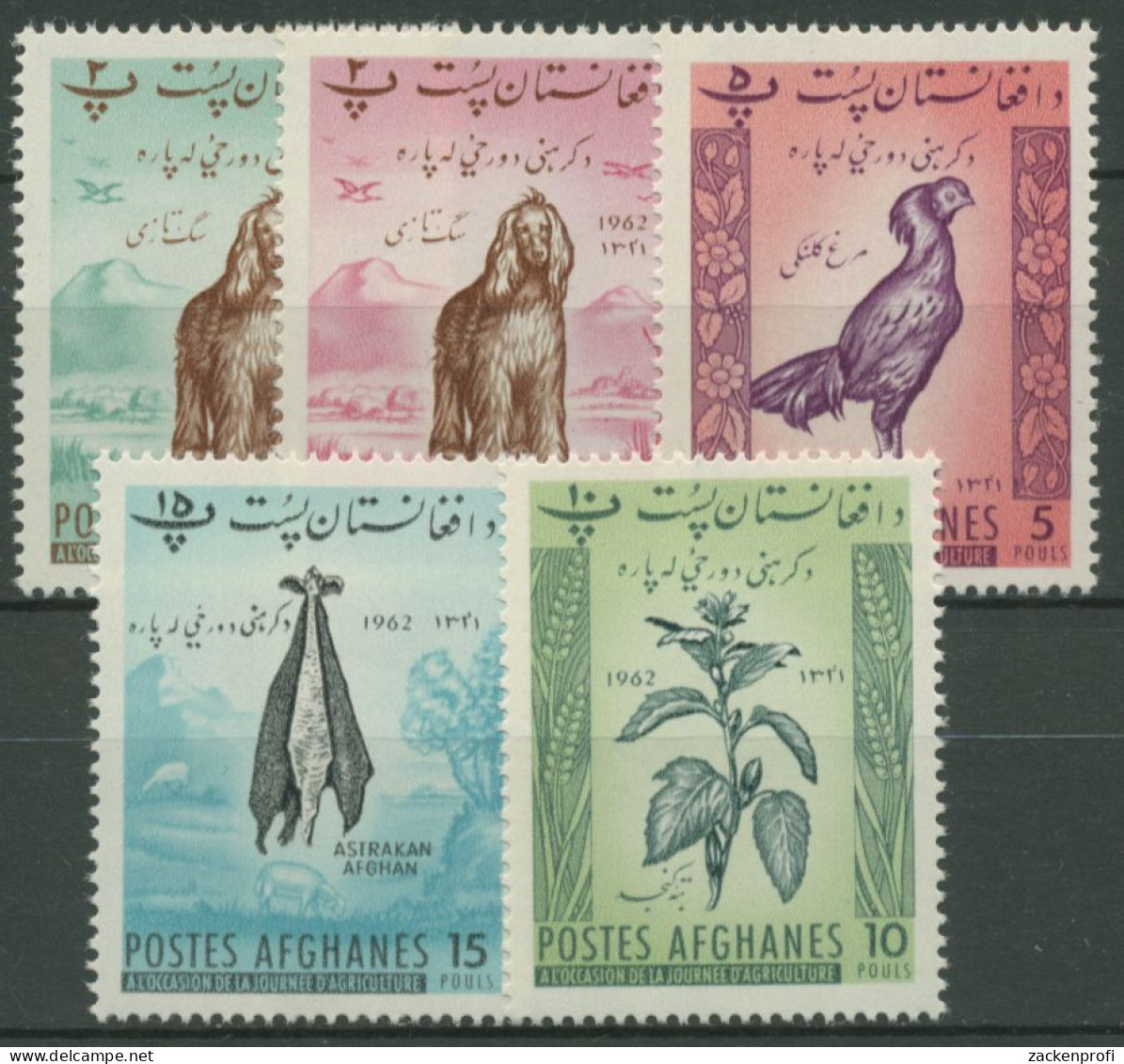 Afghanistan 1962 Tag Der Landwirtschaft Windhund Hahn Jute 623/27 Postfrisch - Afghanistan