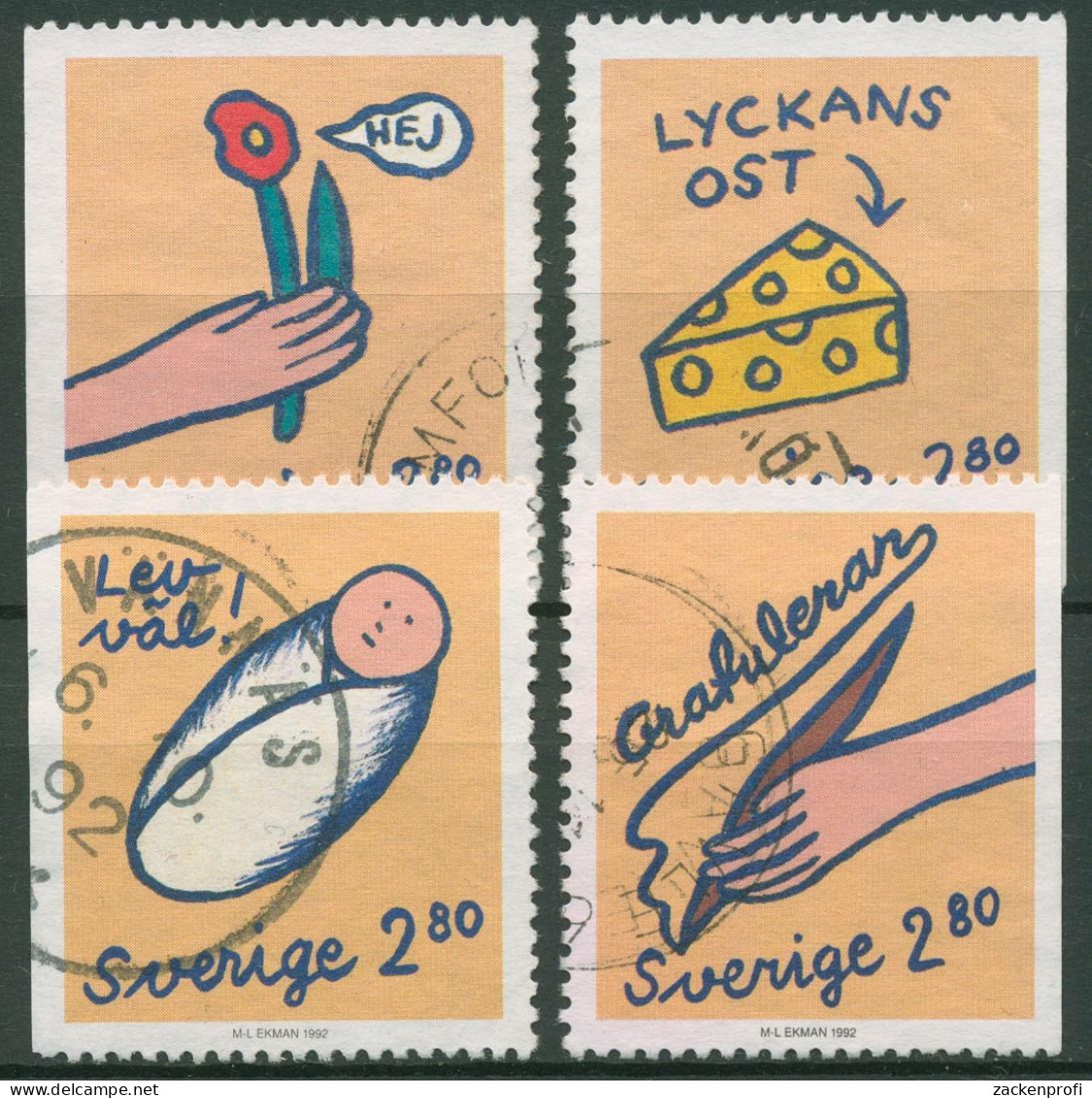 Schweden 1992 Grußmarken 1726/29 Gestempelt - Used Stamps