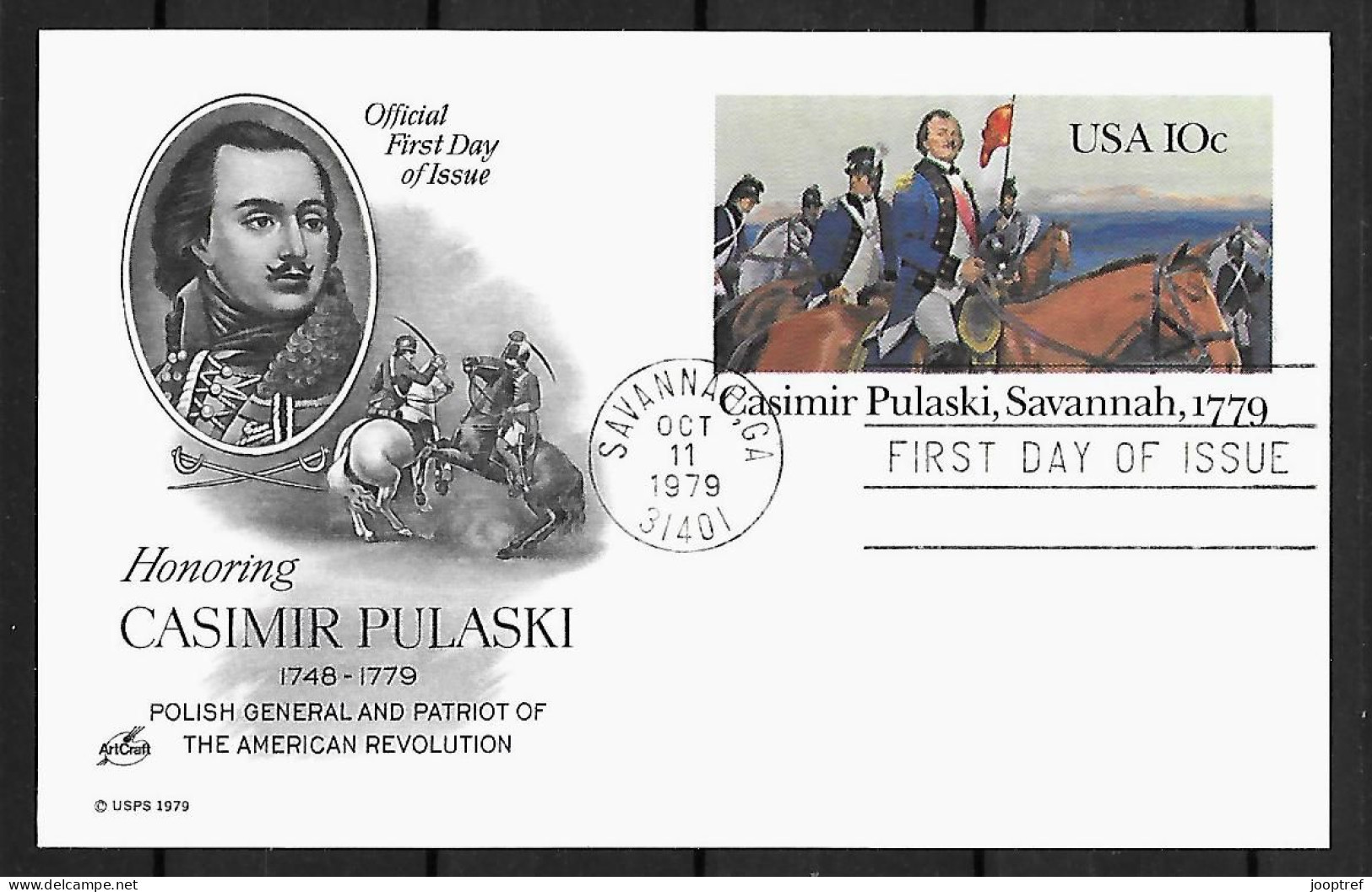 1979 Joint USA And Poland, FDC POSTAL STATIONARY USA: Death General Pulaski - Emissions Communes