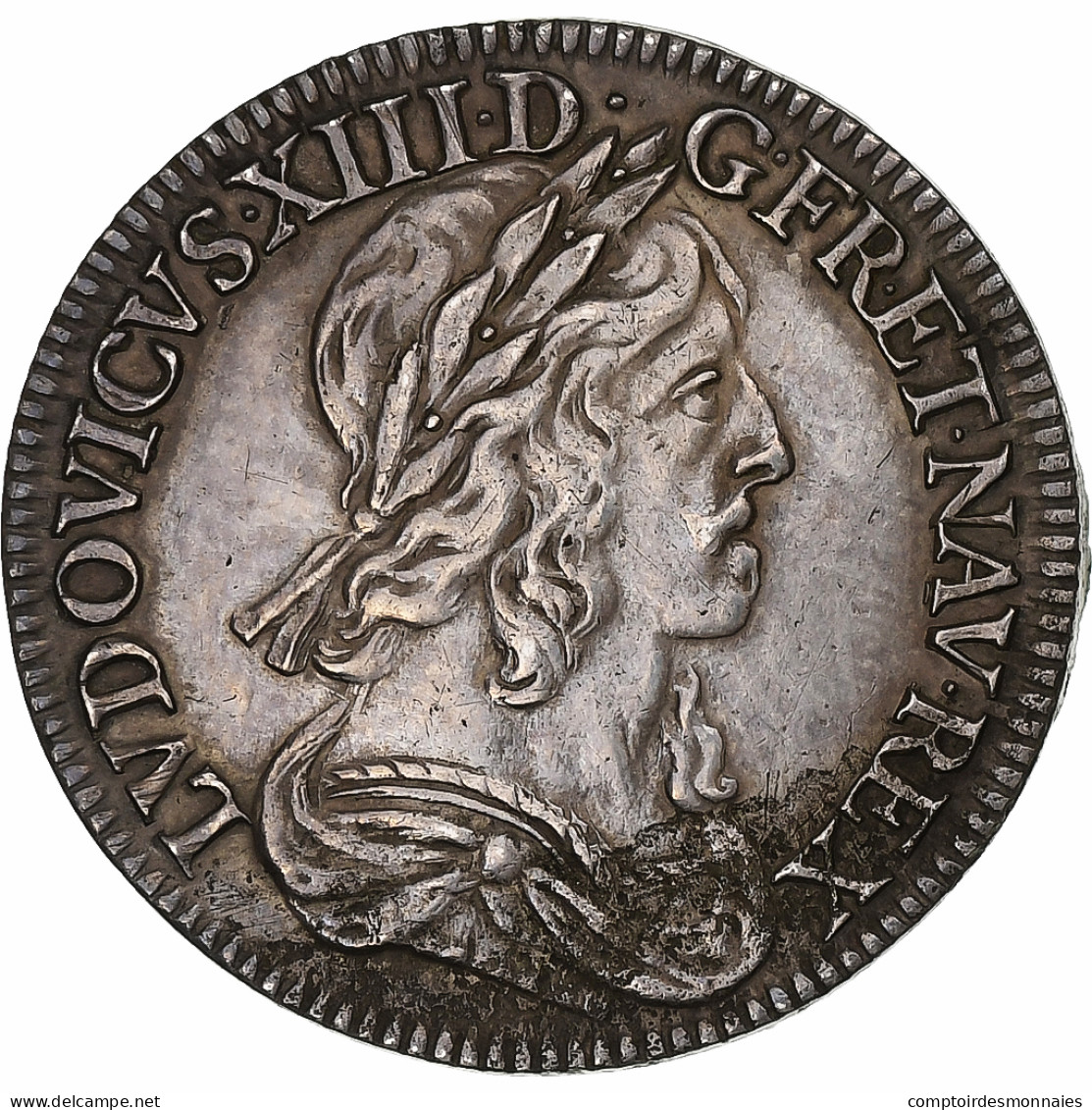 France, Louis XIII, 1/4 Ecu, 1643, Paris, Point, Argent, TTB+, Gadoury:48 - 1610-1643 Luis XIII El Justo