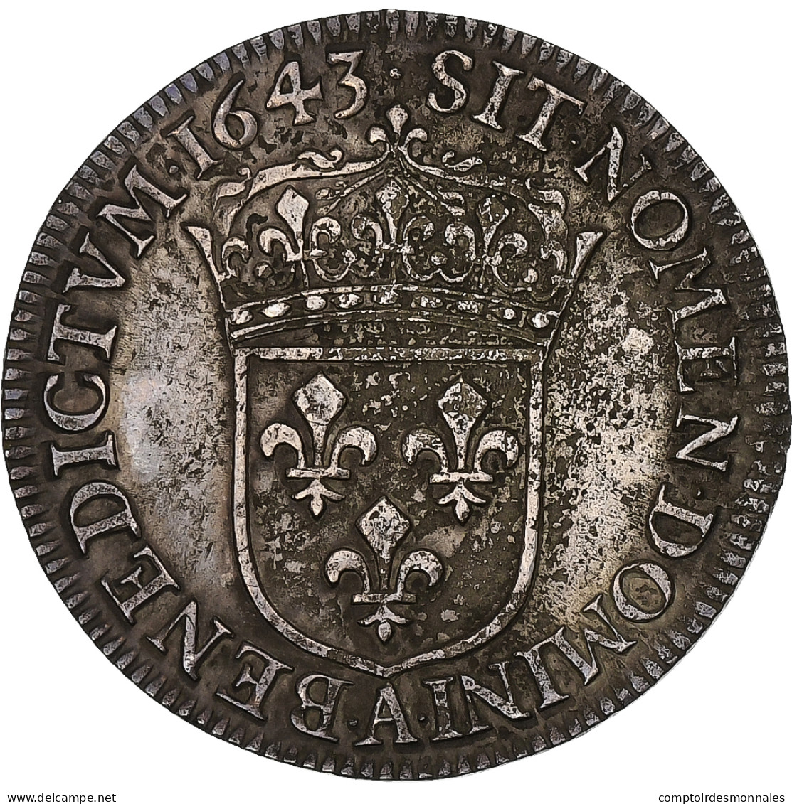 France, Louis XIII, 1/4 Ecu, 1643, Paris, Point, Argent, TTB+, Gadoury:48 - 1610-1643 Louis XIII The Just