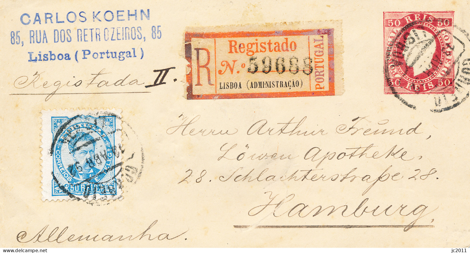 Portugal / Postal History - 13.04.1892 - 16.04.1892 - Lisboa - Hamburg - D.Luís - Cartas & Documentos