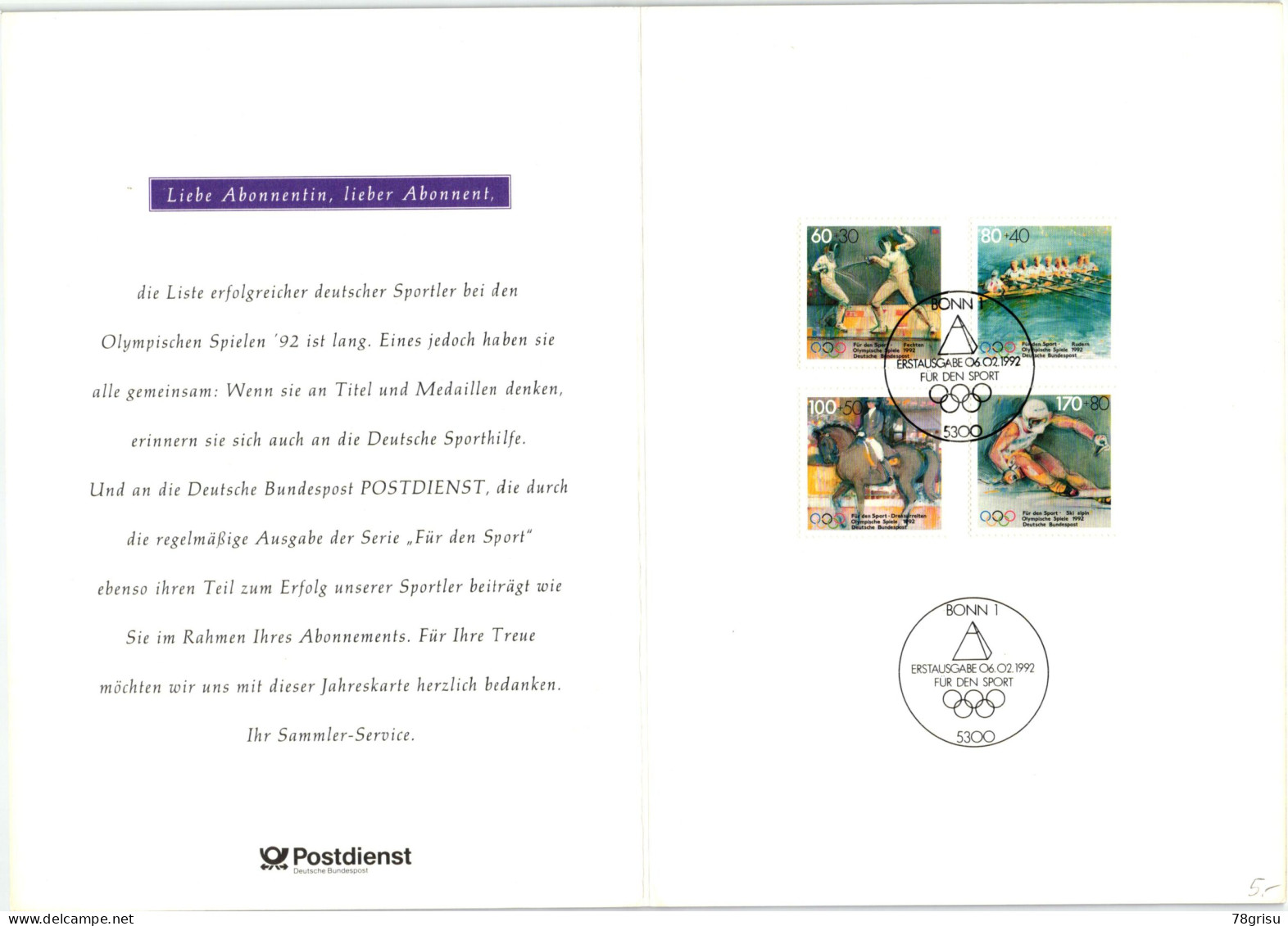 Bund 1992 Albertville, Barcelona, Olympic Games, Autogramme Fechten, Rudern, Dressur, Ski Faltblatt - Sommer 1992: Barcelone