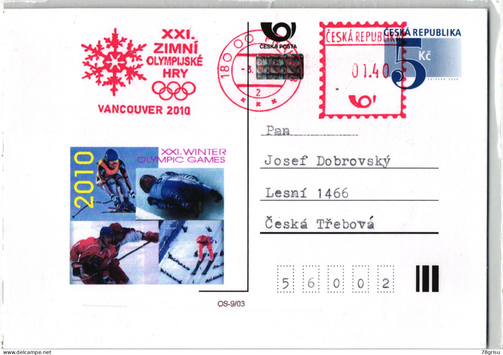 Ceska Praha 8 MWST Postcard Olympic Winter Games Vancouver 2010 Red Meter EMA - Winter 2010: Vancouver