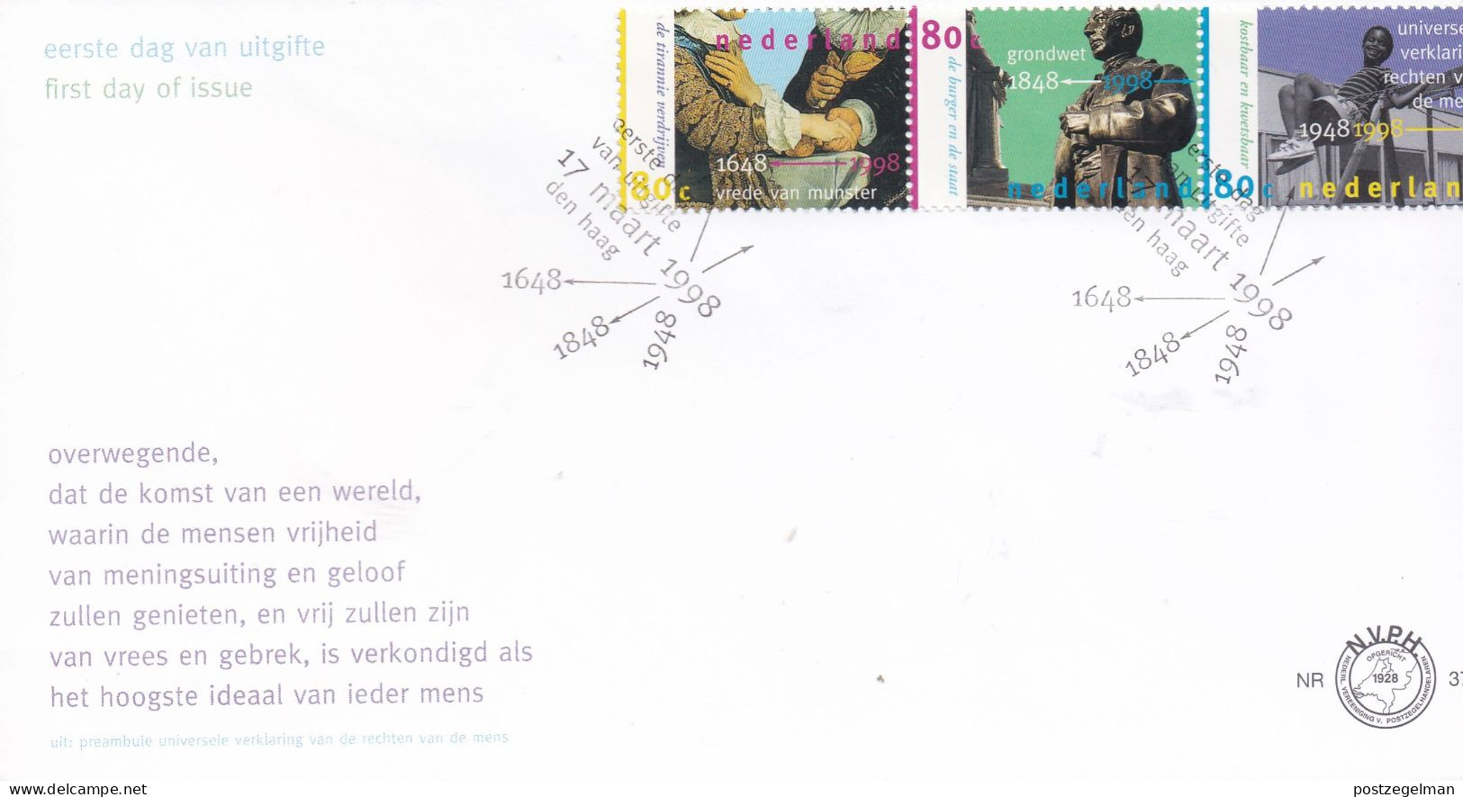 NEDERLAND, 1998, FDC E379, Cobined Issue,  Scan F2106 - Cartas & Documentos