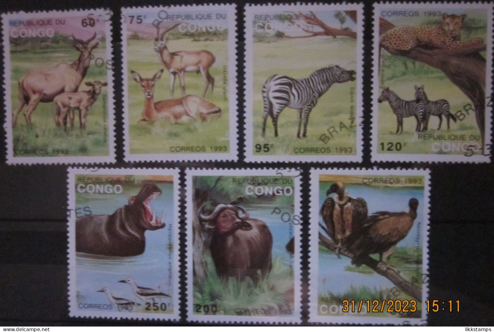 CONGO 1993 ~ S.G. 1349 - 1355, ~ ANIMALS. ~  VFU #03080 - Oblitérés