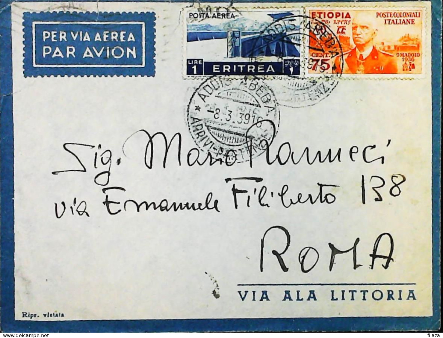 ITALIA - COLONIE -  ETIOPIA + ERITREA Lettera Da ADDIS ABEBA Del 1939- S6174 - Ethiopia