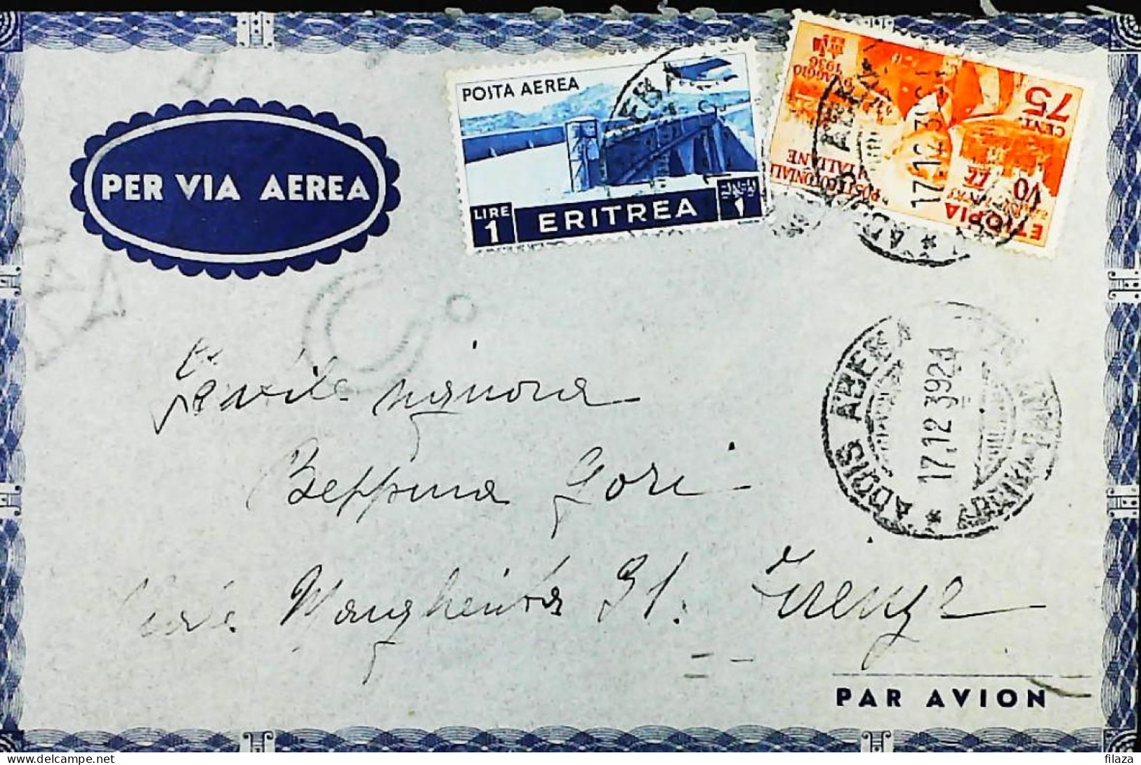 ITALIA - COLONIE -  ETIOPIA + ERITREA Lettera Da ADDIS ABEBA Del 1939- S6172 - Etiopia