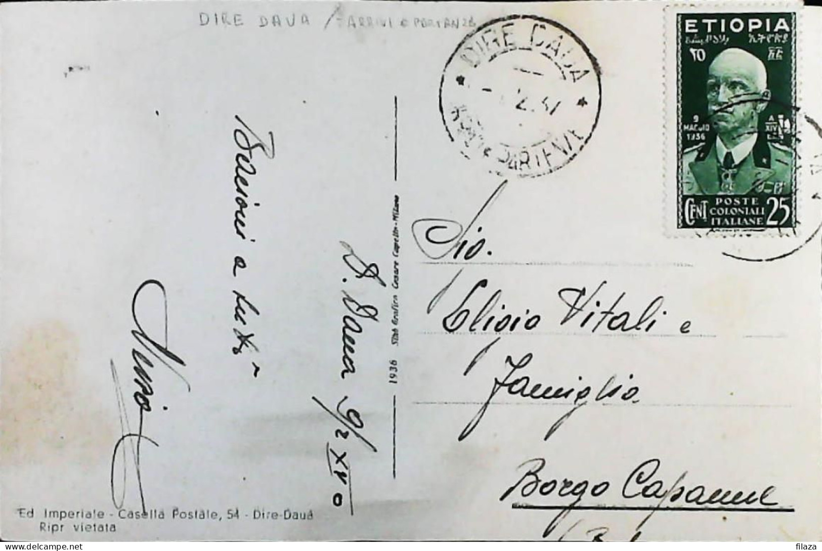ITALIA - COLONIE -  ETIOPIA C.25 Cartolina Da DIRE DAUA Del 1937 - S6171 - Ethiopia