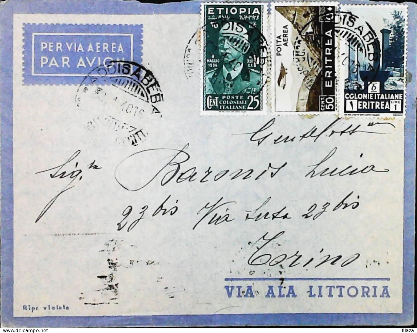 ITALIA - COLONIE -  ETIOPIA + ERITREA Lettera Da ADDIS ABEBA Del 1940- S6178 - Ethiopië
