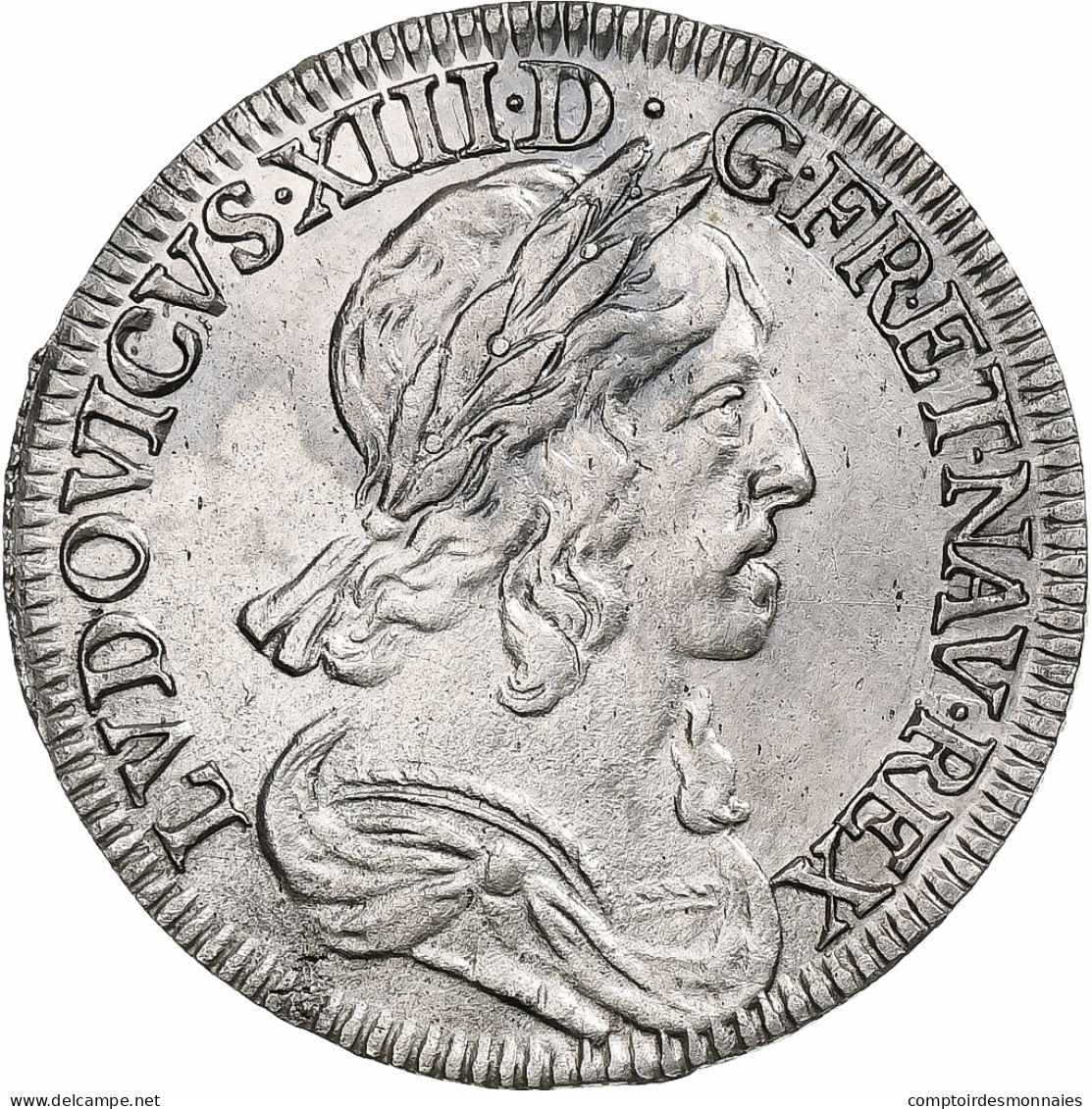 France, Louis XIII, 1/4 Ecu, 1643, Paris, Point, Argent, TTB+, Gadoury:48 - 1610-1643 Luis XIII El Justo