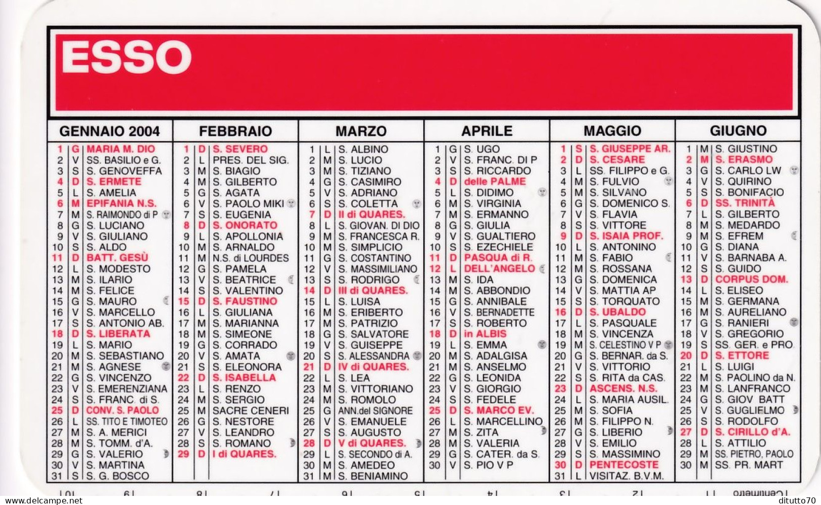 Calendarietto - ESSO - Stazione Di Servizio - Mauro Service - Rezzato - Brescia - Anno 2004 - Tamaño Pequeño : 2001-...