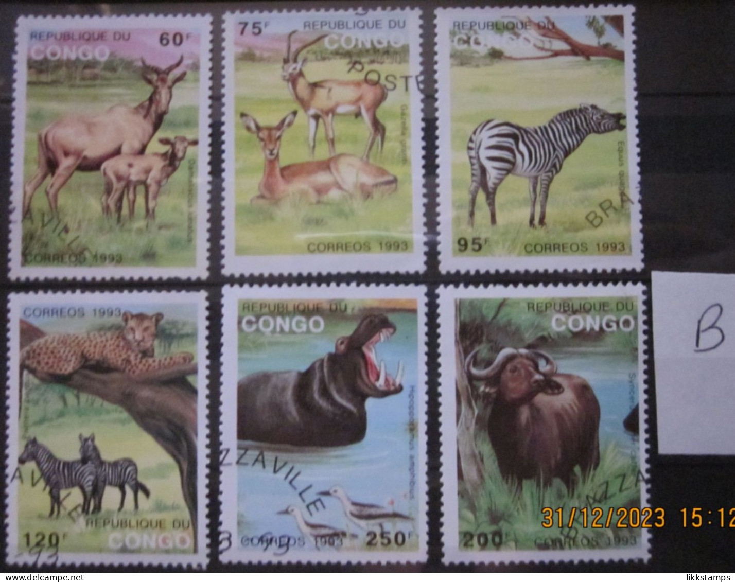 CONGO 1993 ~ S.G. 1349 - 1354, ~ ' LOT B ' ~ ANIMALS. ~  VFU #03081 - Used