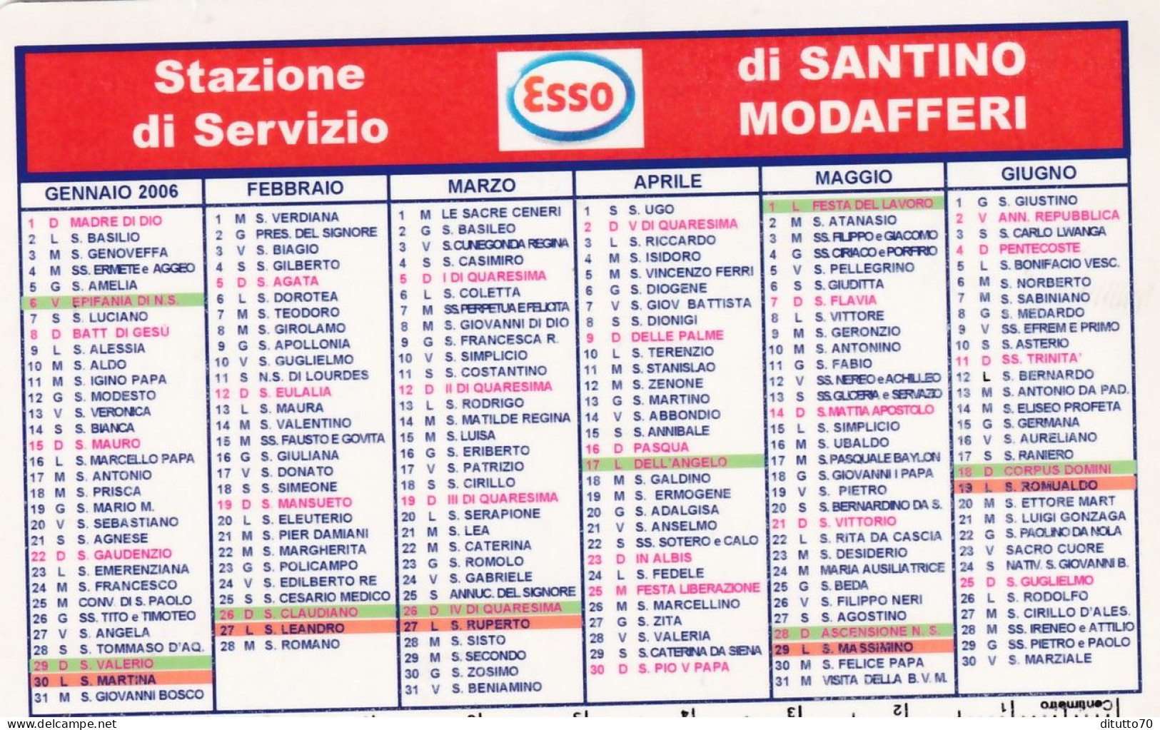 Calendarietto - ESSO - Stazione Rifornimento - Di Santino Modafferi - Roma - Anno 2006 - Tamaño Pequeño : 2001-...