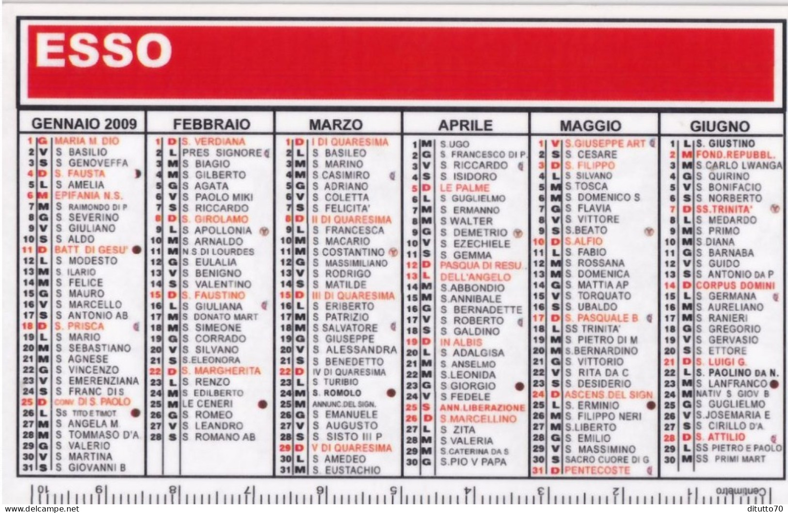 Calendarietto - ESSO - Stazione Rifornimento - Pappalardo Antonio - Aci Castello - Catania - Anno 2009 - Tamaño Pequeño : 2001-...