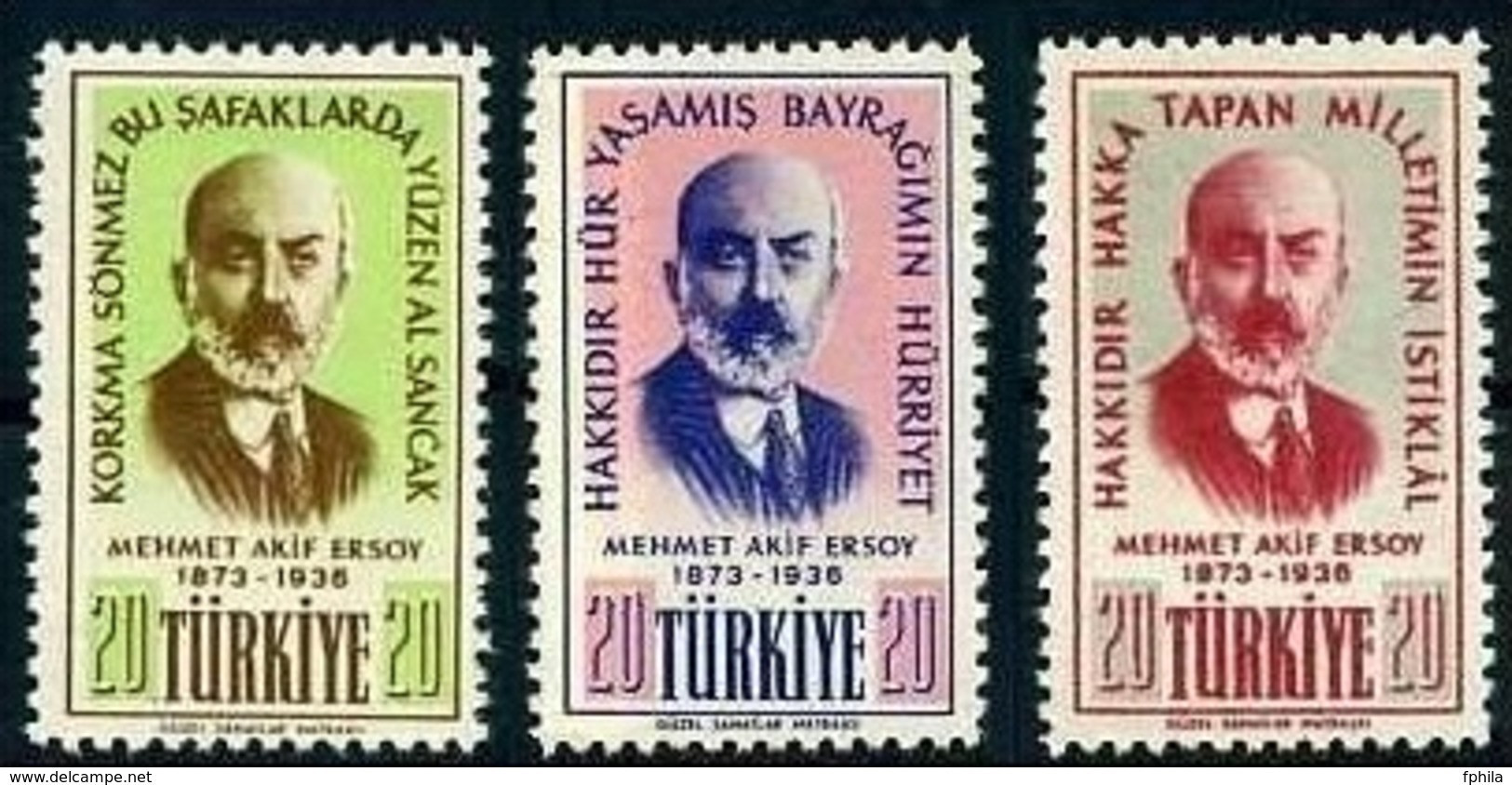 1956 TURKEY 20TH ANNIVERSARY OF THE DEATH OF POET MEHMET AKIF ERSOY MNH ** - Unused Stamps