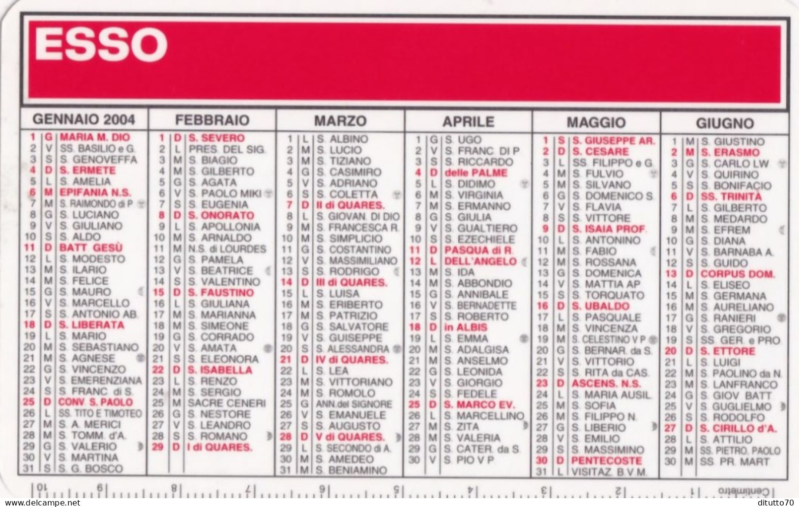 Calendarietto - ESSO - Di Leo Giuseppe - Barletta - 2004 - Tamaño Pequeño : 2001-...