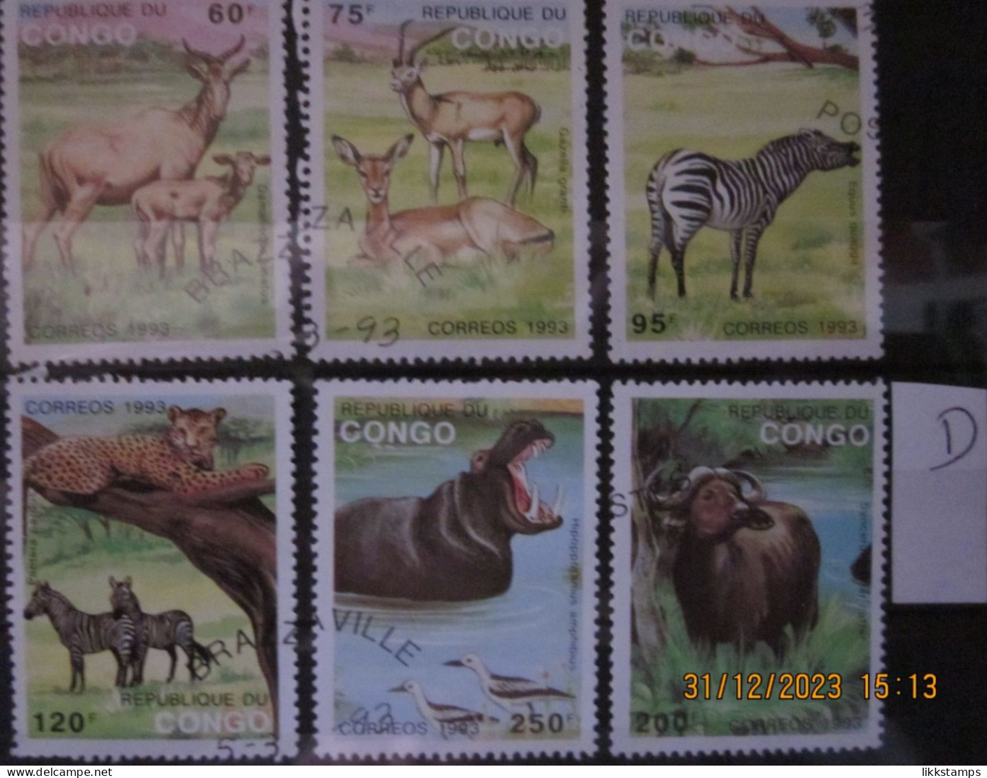 CONGO 1993 ~ S.G. 1349 - 1354, ~ ' LOT D ' ~ ANIMALS. ~  VFU #03085 - Afgestempeld