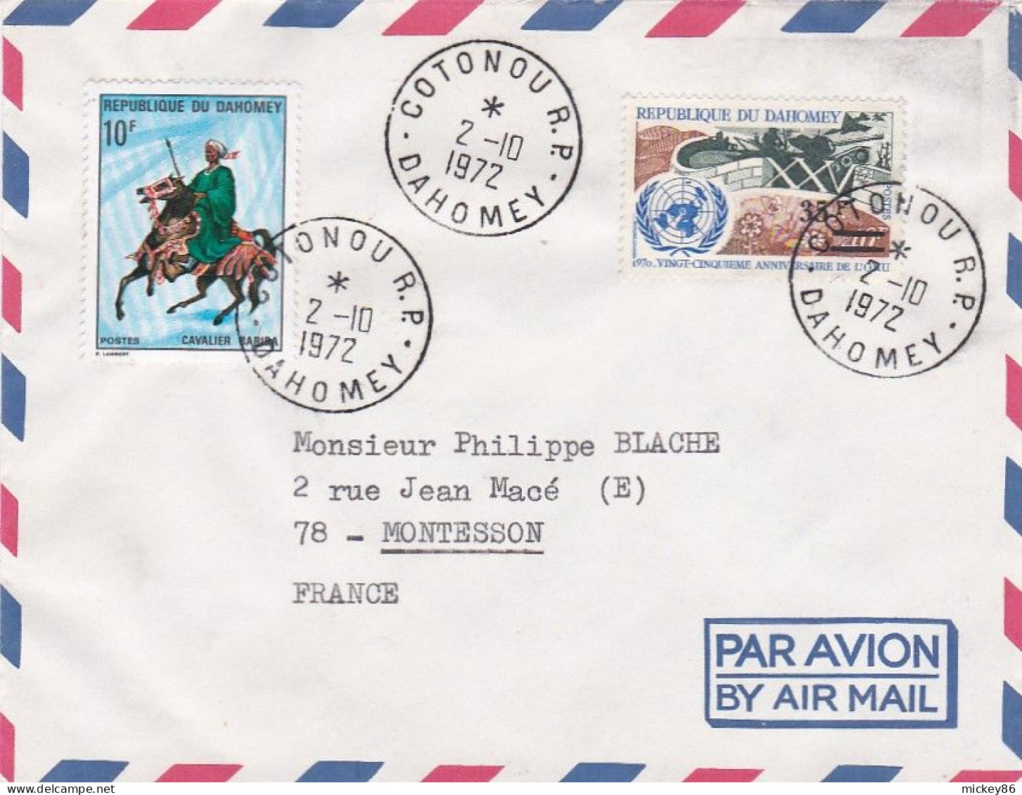 DAHOMEY--1972--Lettre De COTONOU  Pour MONTESSON-78 (France)--   Timbres ...cachets - Benin - Dahomey (1960-...)