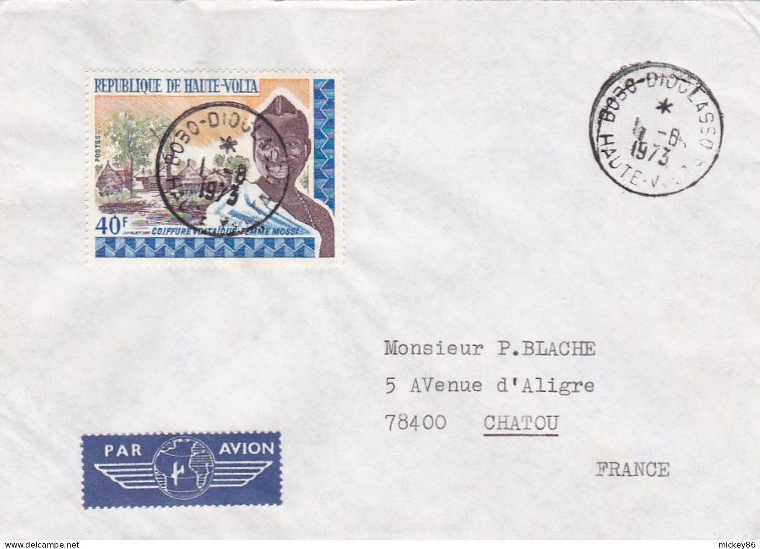 HAUTE VOLTA--1973--Lettre De BOBO-DIOULASSO  Pour CHATOU -78 (France)-- Timbre "Coiffure" Seul Sur Lettre ...cachets - Upper Volta (1958-1984)