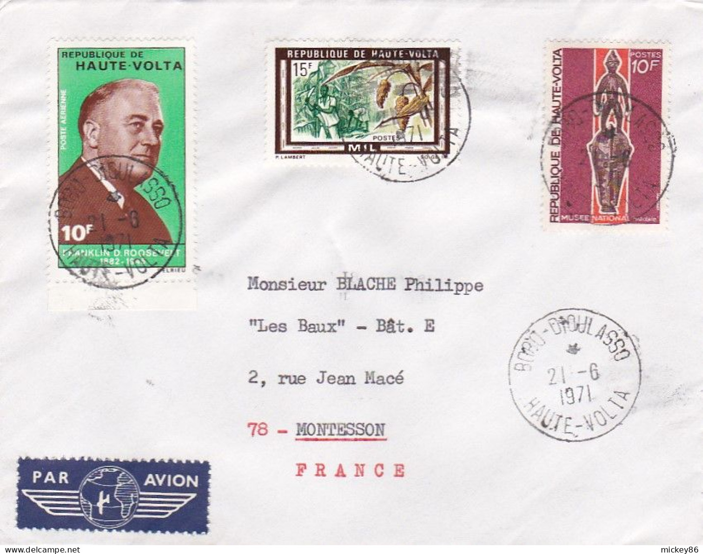 HAUTE VOLTA--1971--Lettre De BOBO-DIOULASSO  Pour MONTESSON -78 (France)-- Timbres (Roosevelt ) Sur Lettre ...cachets - Alto Volta (1958-1984)