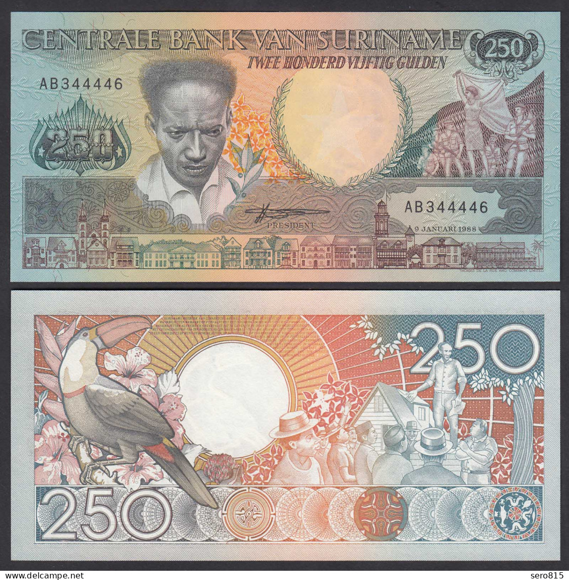 SURINAM - SURINAME 250 Gulden 1988 UNC (1) Pick 134a     (26467 - Otros – América