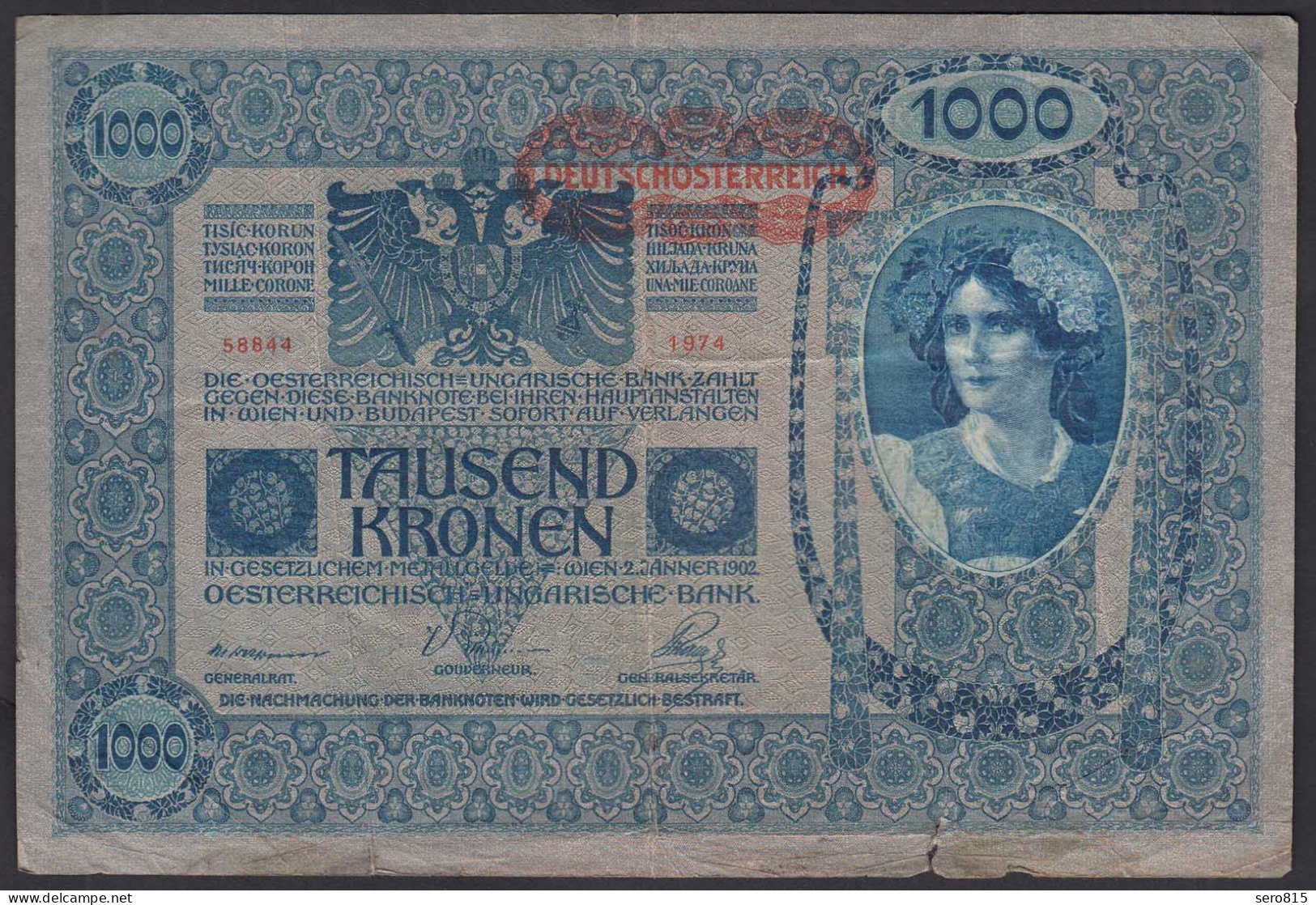 Österreich - Austria 1000 Kronen 1919 (1902) Banknote  Pick 60 Gebraucht  (25861 - Austria