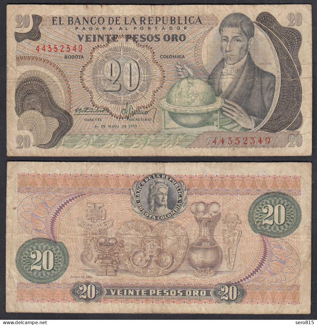 KOLUMBIEN - COLOMBIA 20 Pesos Oro 1973 Pick 409a F (4)  (28480 - Sonstige – Amerika