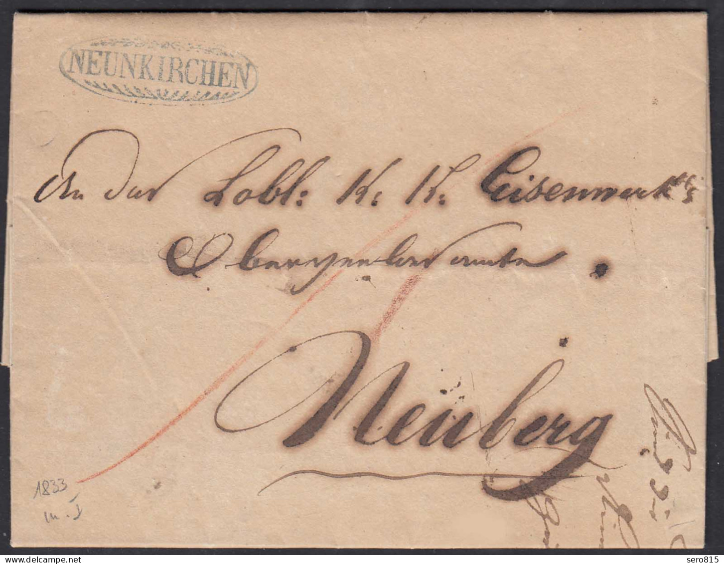 Österreich - Austria 1833 Vorphila NEUNKIRCHEN Nach NEUBERG Mit Inhalt  (27865 - ...-1850 Voorfilatelie
