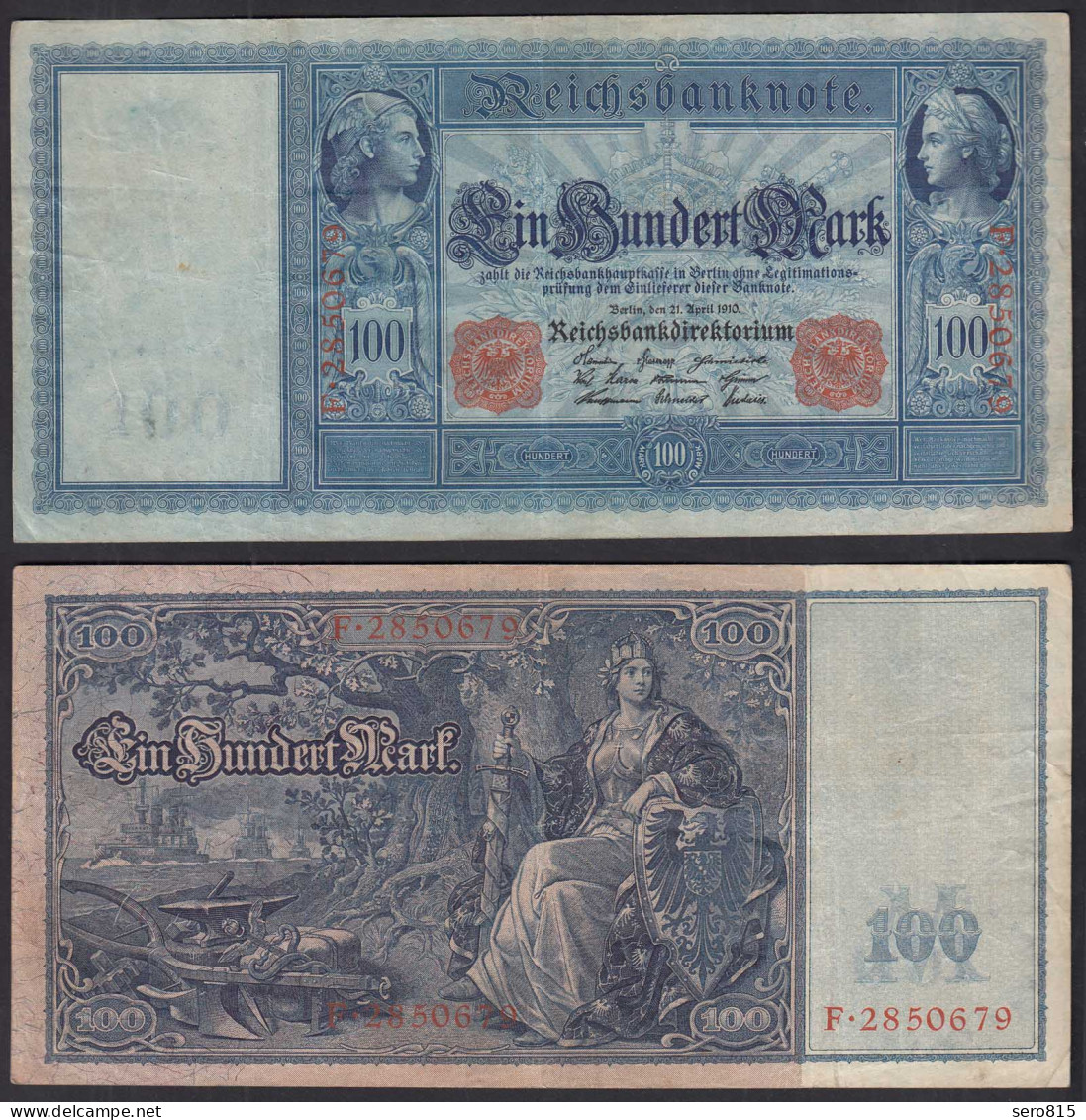 Ro 43 - 100 Mark 21.4.1910 Pick 42 Rotes Siegel 1910 Serie F VF- (3-)  (30815 - Other & Unclassified