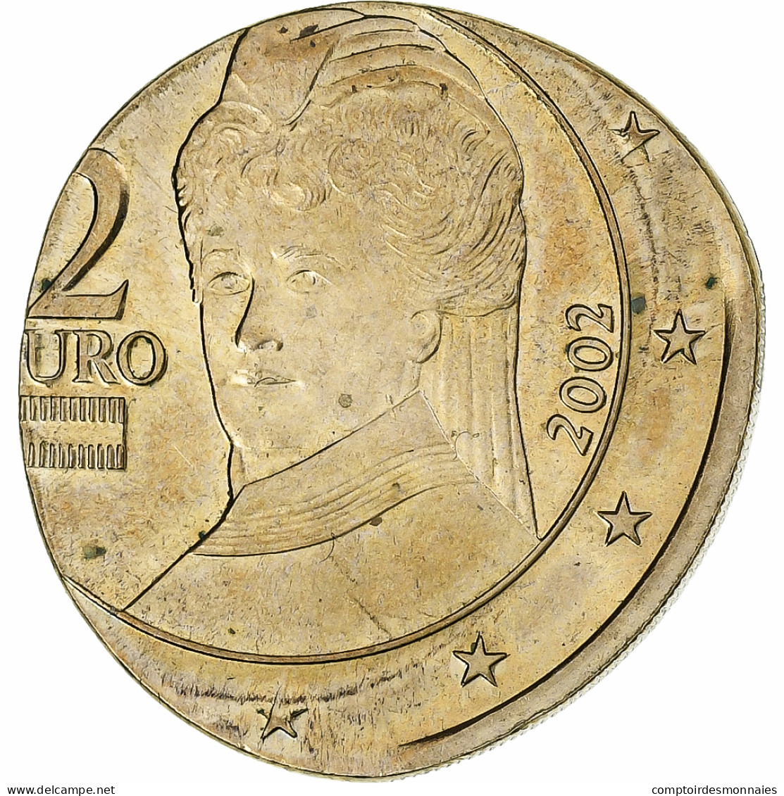 Autriche, 2 Euro, Error Struck On Core Only, 2002, Vienne, Du Cupronickel, SPL - Variétés Et Curiosités