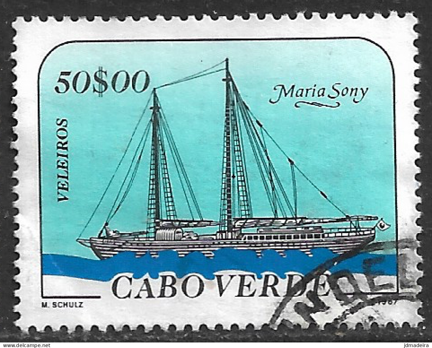 Cabo Verde – 1987 Sailboats 50$ Used Stamp - Cap Vert