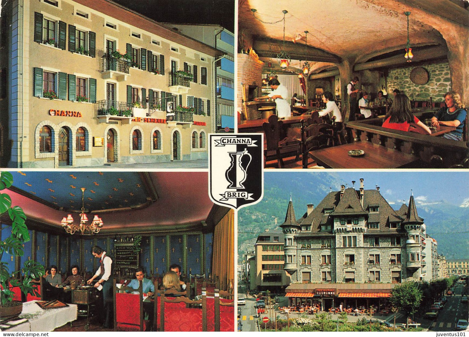 CPSM Hotel Restaurant Channa-Brig-Timbre-Multivues-RARE     L2675 - Brigue-Glis 