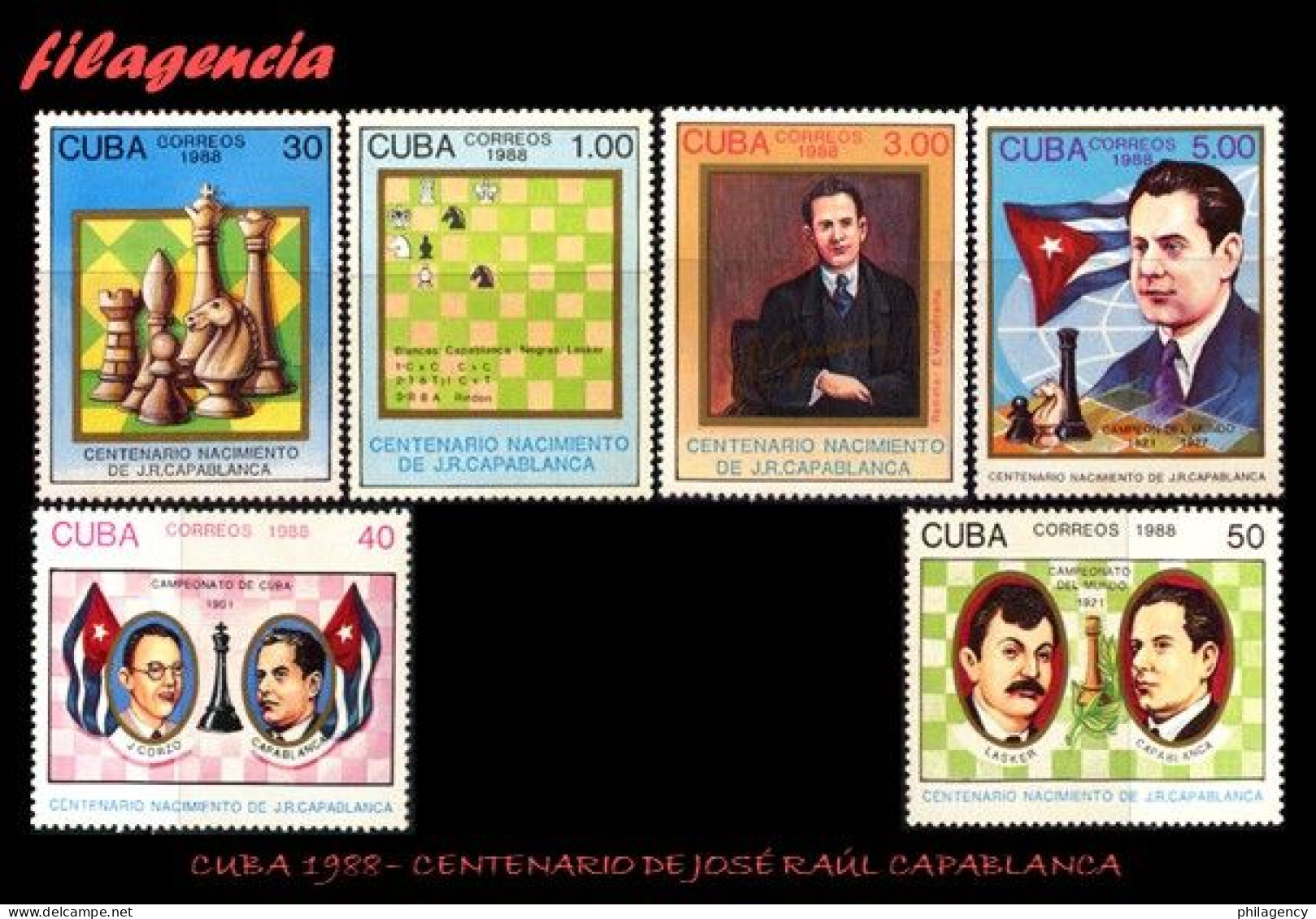 CUBA MINT. 1988-14 CENTENARIO DE JOSÉ RAÚL CAPABLANCA. CAMPEÓN MUNDIAL DE AJEDREZ - Neufs