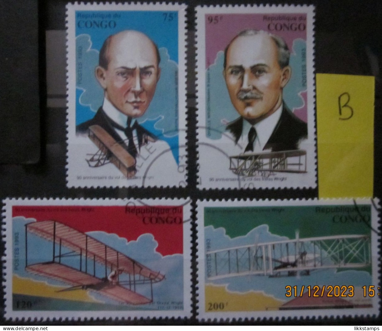 CONGO 17/12/1993 ~ 90th ANNIVERSARY OF THE FIRST POWERED FLIGHT, LOT B ~  VFU #03089 - Afgestempeld