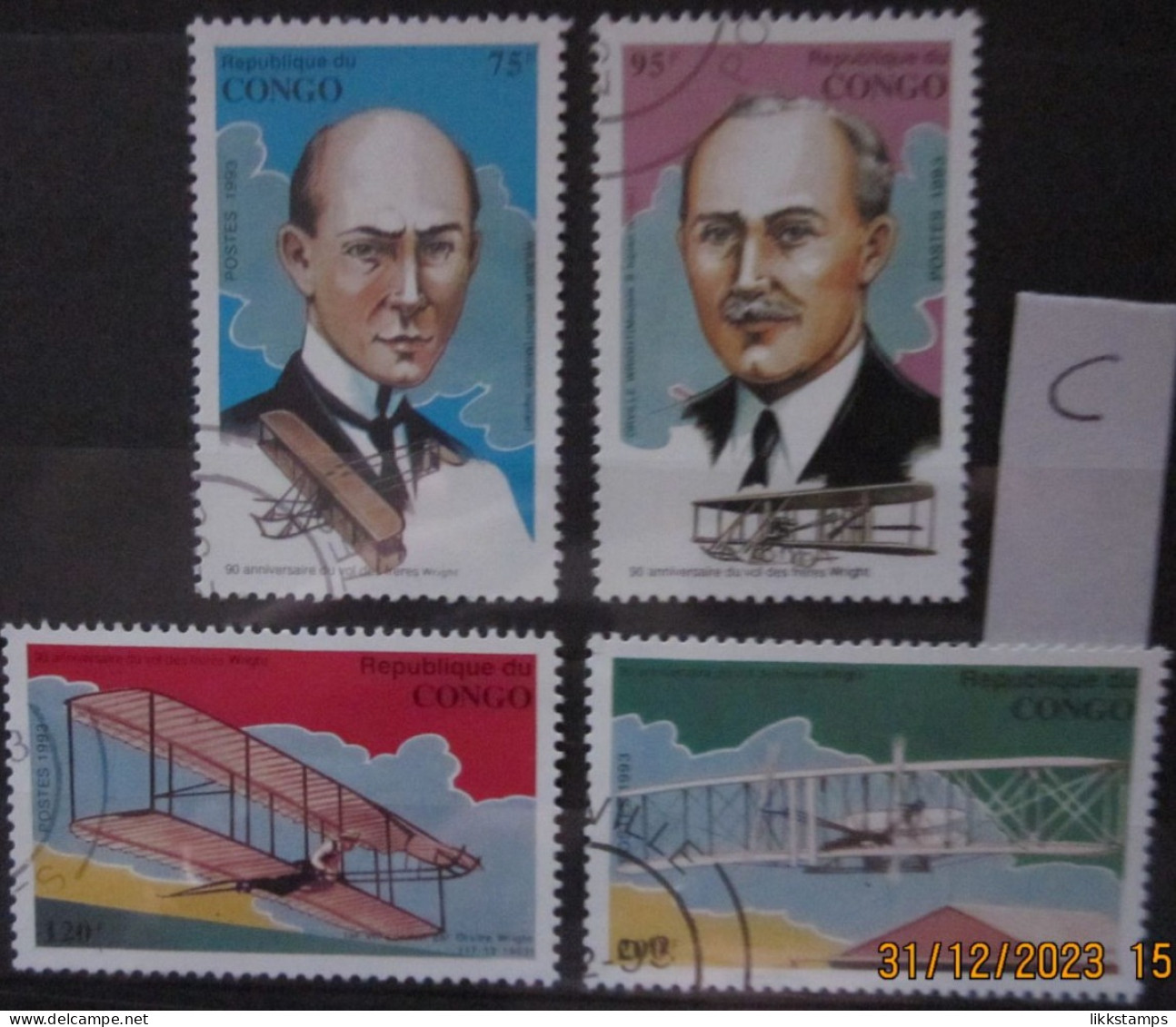 CONGO 17/12/1993 ~ 90th ANNIVERSARY OF THE FIRST POWERED FLIGHT, LOT C ~  VFU #03108 - Afgestempeld