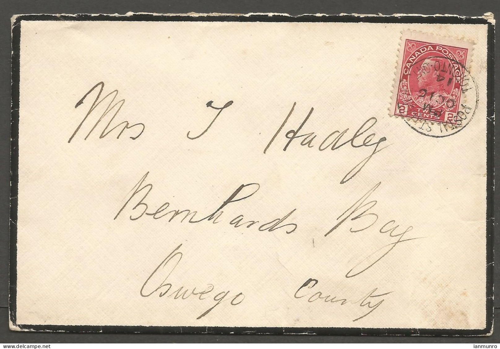 1914 Mourning Cover 2c Admiral CDS Toronto Ontario - Histoire Postale