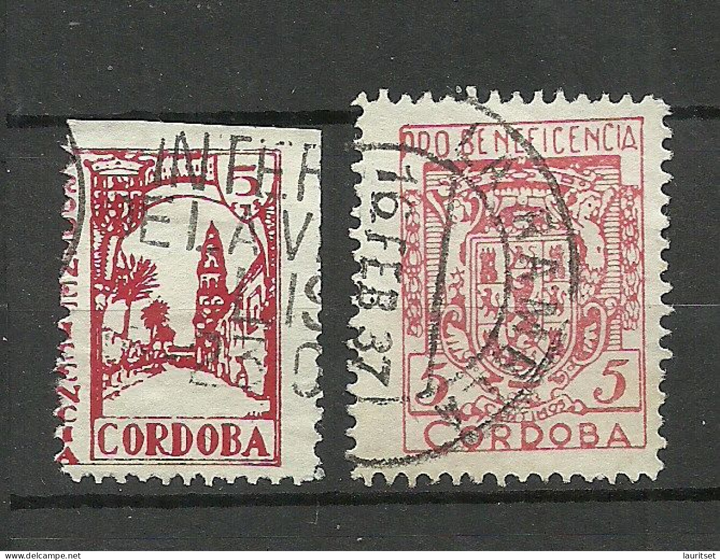 SPAIN Spanien Espana 1930ies Civil War Guerra Civil Pro Beneficencia Cordoba  CORDOBA, 2 Stamps, O - Viñetas De La Guerra Civil