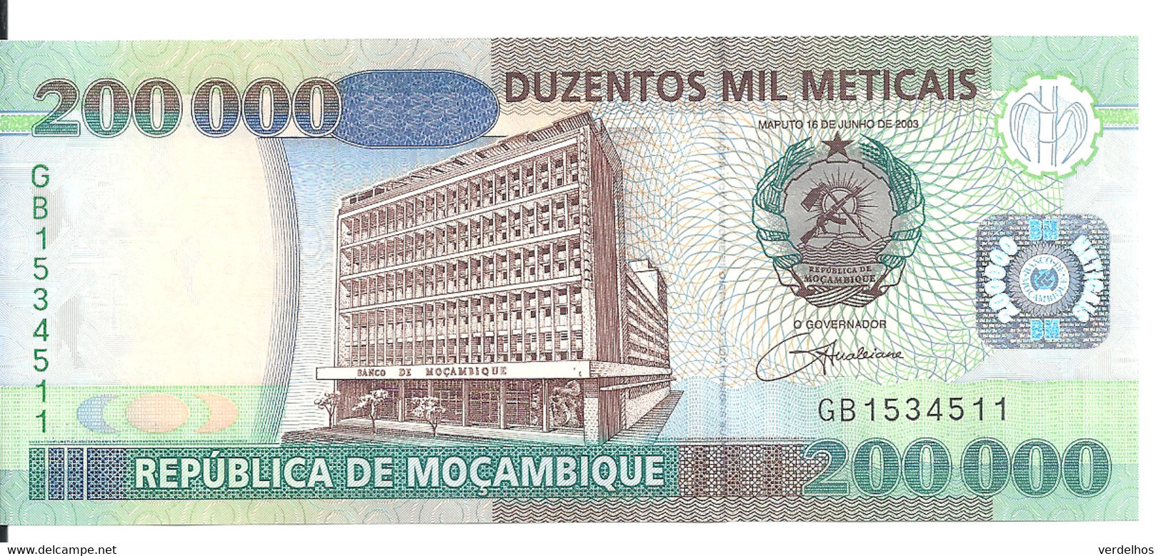 MOZAMBIQUE 200000 METICAIS 2003 UNC P 141 - Mozambico