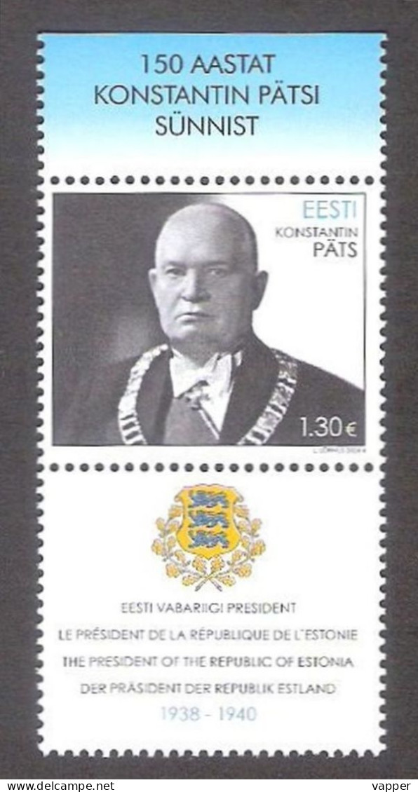 150th Konstantin Päts President Of Estonia 2024 Estonia MNH Stamp Wit Top Label  Mi 1097 - Estland