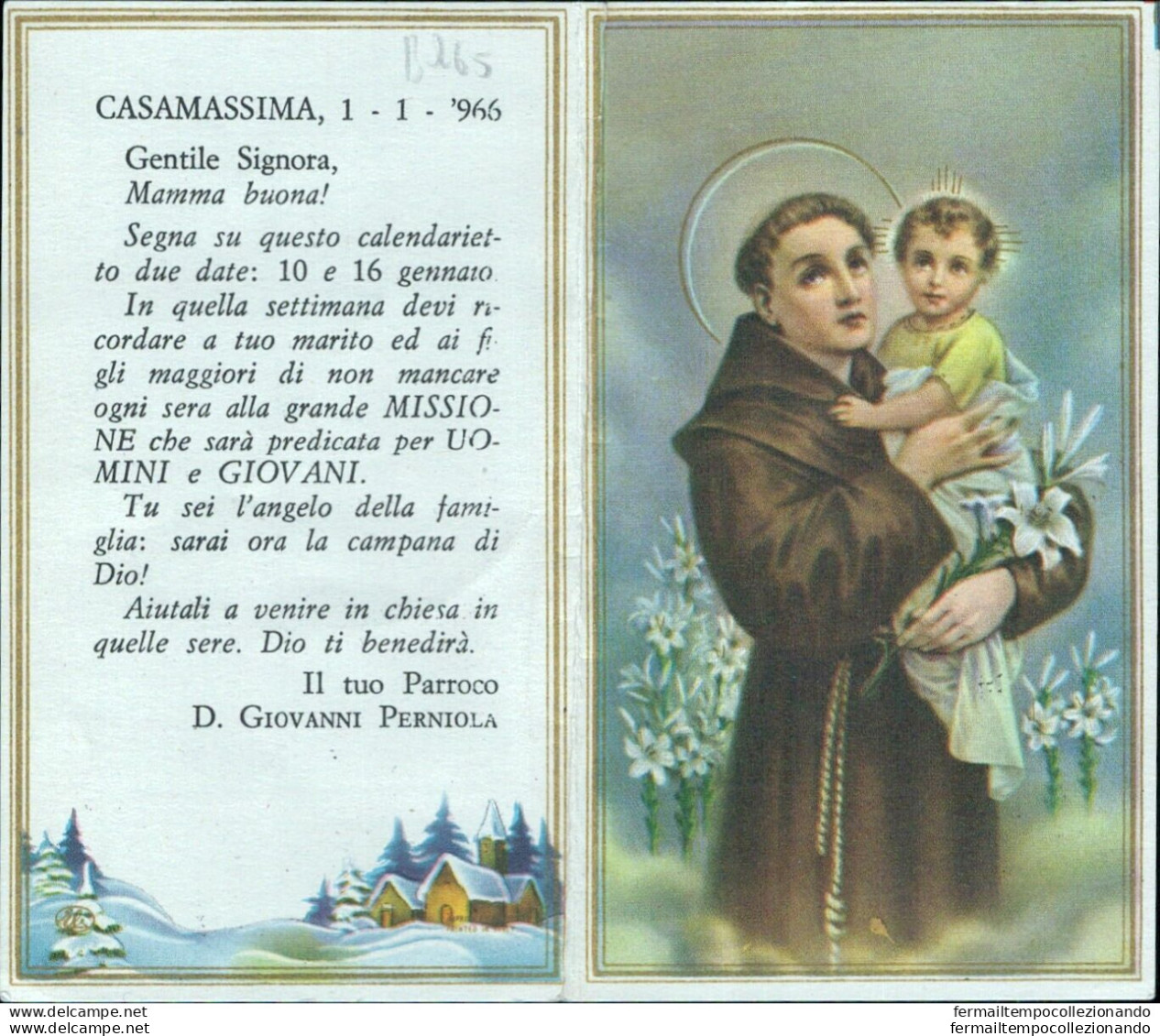 Bs65 Calendarietto Religioso Casamassima 1966 Sant'antonio - Altri & Non Classificati
