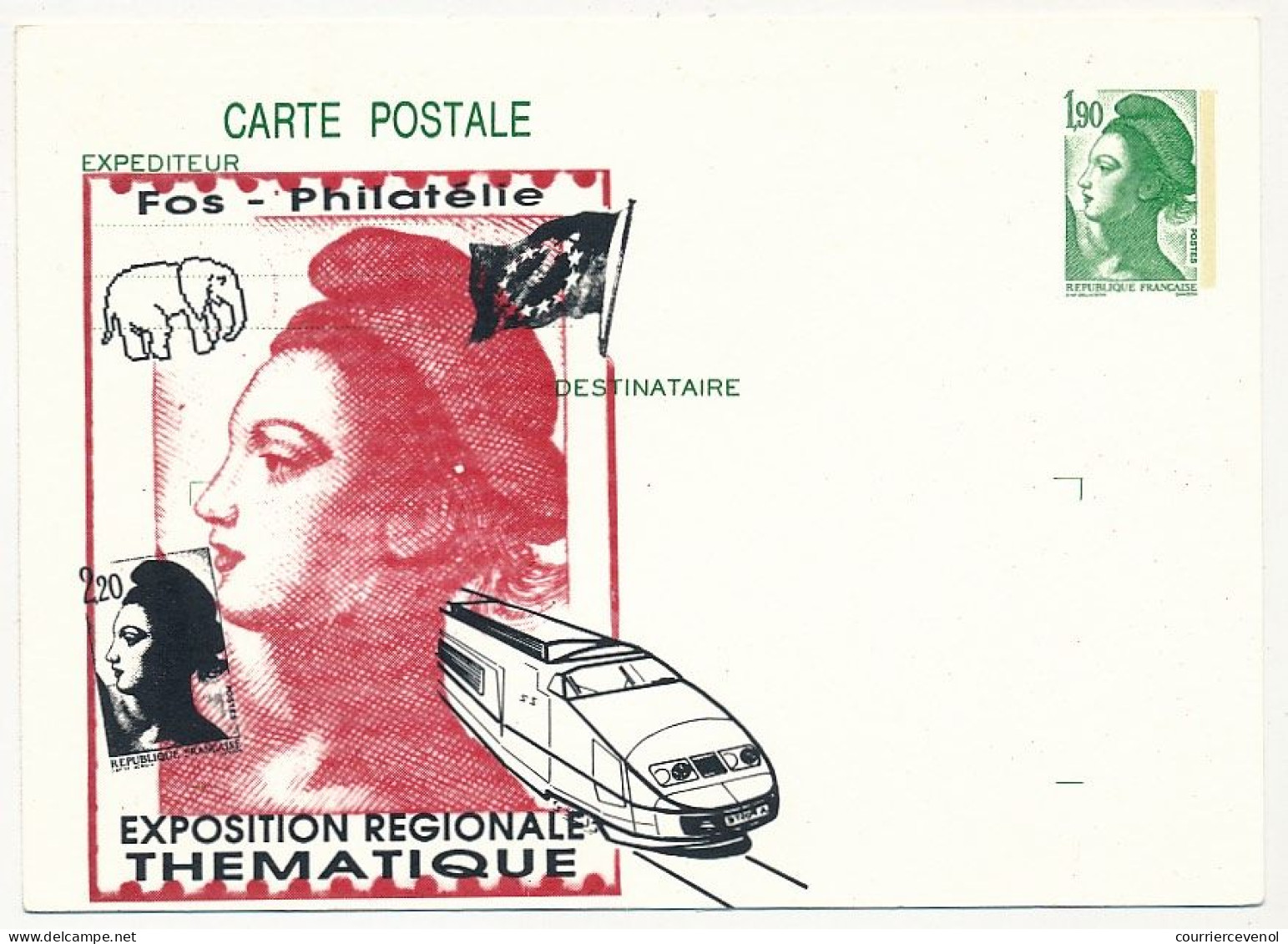 Entier Repiqué - 1,90 Liberté - Exposition Régionale Thématique - FOS SUR MER - 1988 - Neuf - Overprinter Postcards (before 1995)
