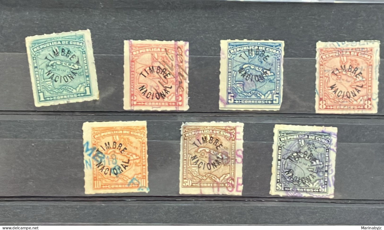 EL)1917 CUBA, 9 STAMPS WITH NATIONAL STAMP OVERLOAD, USED - Oblitérés