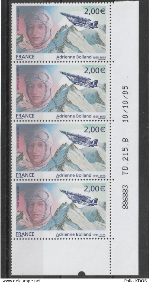 VARIETE : ADRIENNE BOLLAND, AVION TOUCHANT PROGESSIVEMENT LA MONTAGNE Sur 4 Timbres Neufs ** MNH CDF De 2005 N°YT PA 68b - Unused Stamps