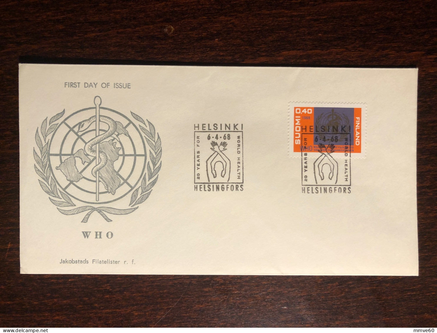 FINLAND FDC COVER 1968 YEAR WHO OMS  HEALTH MEDICINE - Covers & Documents