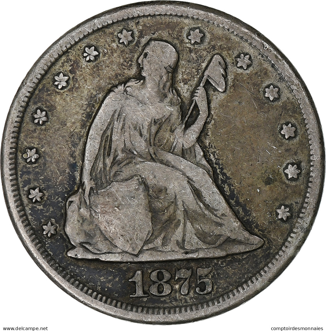 États-Unis, 20 Cents, Seated Liberty, 1875, Carson City, Argent, B+ - 2, 3 & 20 Cents