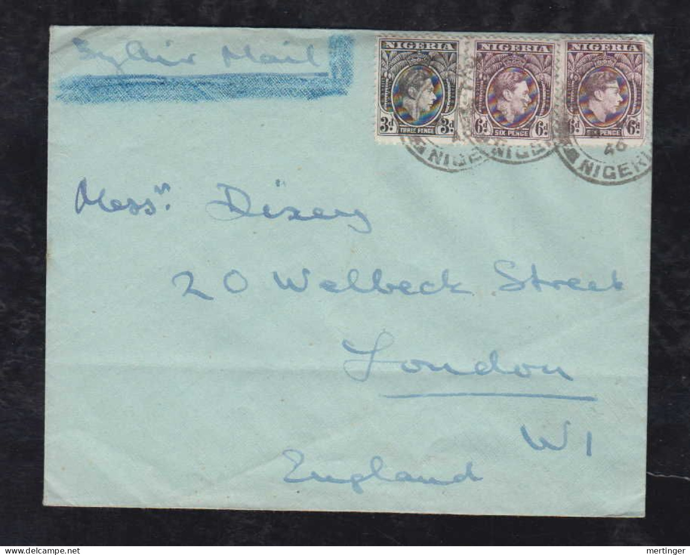 Nigeria 1946 Airmail Cover 2x6p + 3p Georg VI LOKOJA X LONDON England - Nigeria (...-1960)