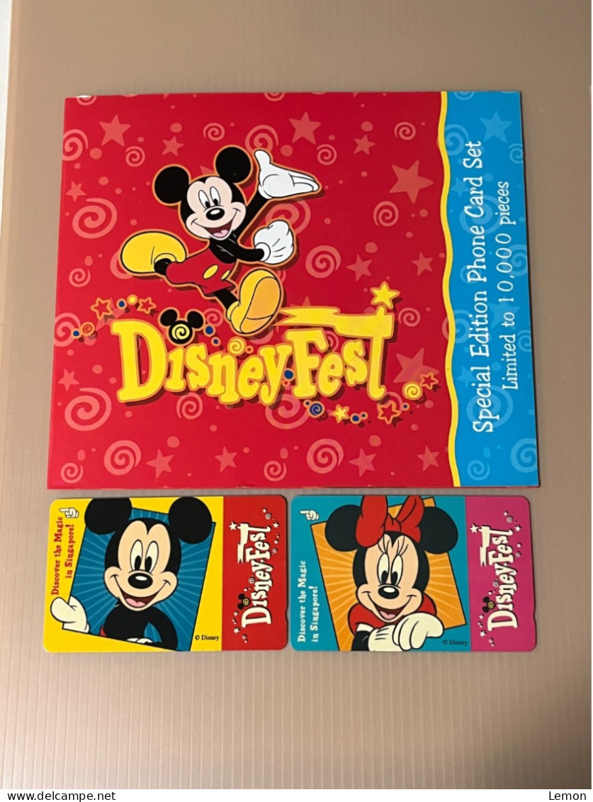 Mint Singapore Telecom Singtel GPT Phonecard, MICKEY & MINNIE MOUSE - Disneyland Disney•Fest, 2 Mint Cards With Folder - Singapur