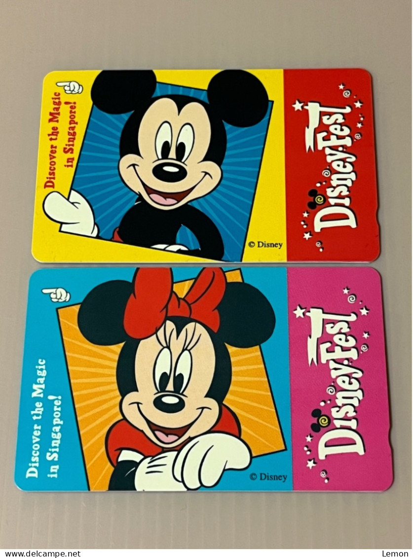 Mint Singapore Telecom Singtel GPT Phonecard, MICKEY & MINNIE MOUSE - Disneyland Disney•Fest, 2 Mint Cards With Folder - Singapur