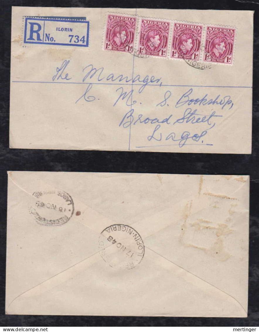 Nigeria 1948 Registered Cover 4x1p ILORIN X LAGOS - Nigeria (...-1960)